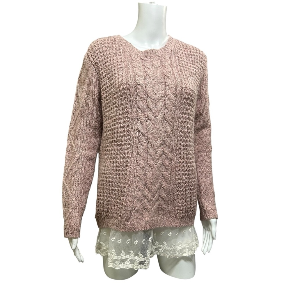 Love & Liberty Pink Heathered Lace Edge Pullover Sweater Top Size L